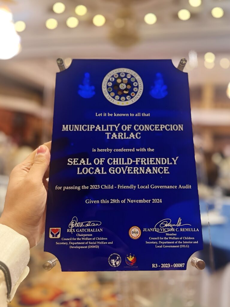 CONCEPCION, GINAWARAN NG 2023 SEAL OF CHILD-FRIENDLY LOCAL GOVERNANCE